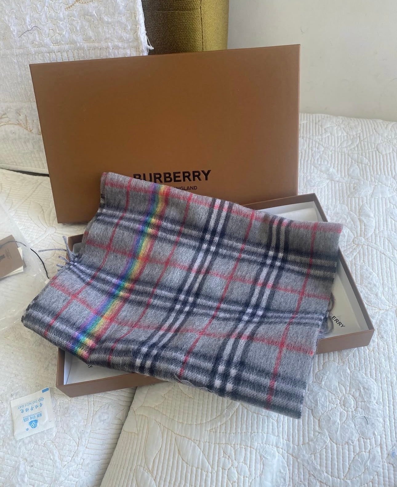 Gray Plaid Cashmere BB Scarf