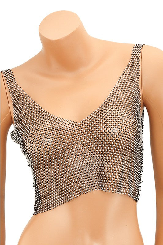 Rhinestone Mesh Top