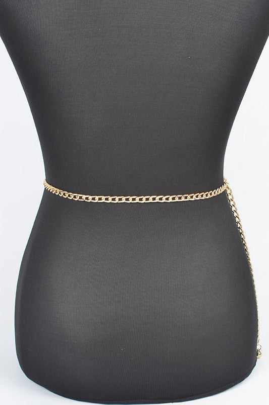 Plus Size Mix Chain Rhinestone Layered Chain Belt