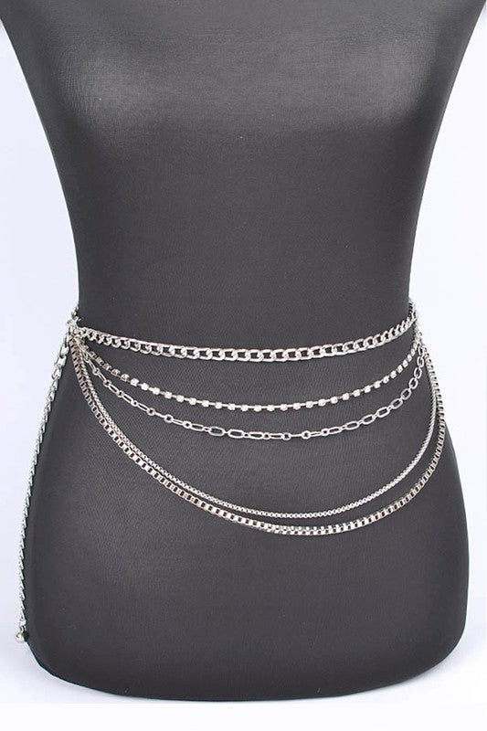 Plus Size Mix Chain Rhinestone Layered Chain Belt