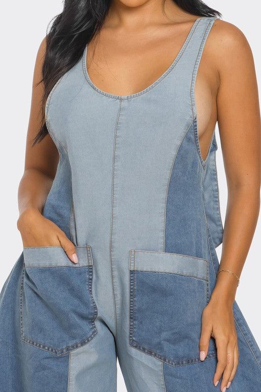 Denim Patchwork Jumpsuit