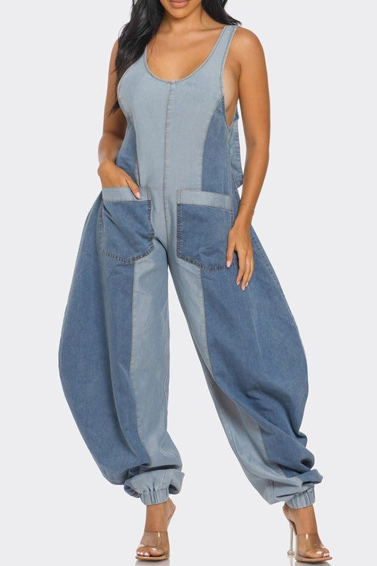 Denim Patchwork Jumpsuit