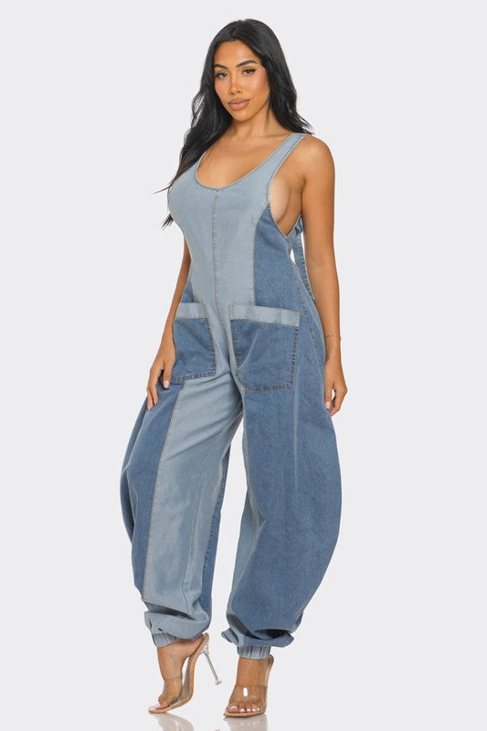 Denim Patchwork Jumpsuit