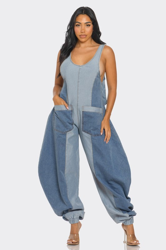 Denim Patchwork Jumpsuit