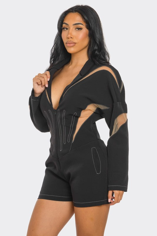 Chic Mesh-Panelled Black Romper