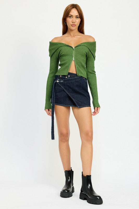 BADDIE 2-WAY ZIPPER SWEATER | OFF THE SHOULDER