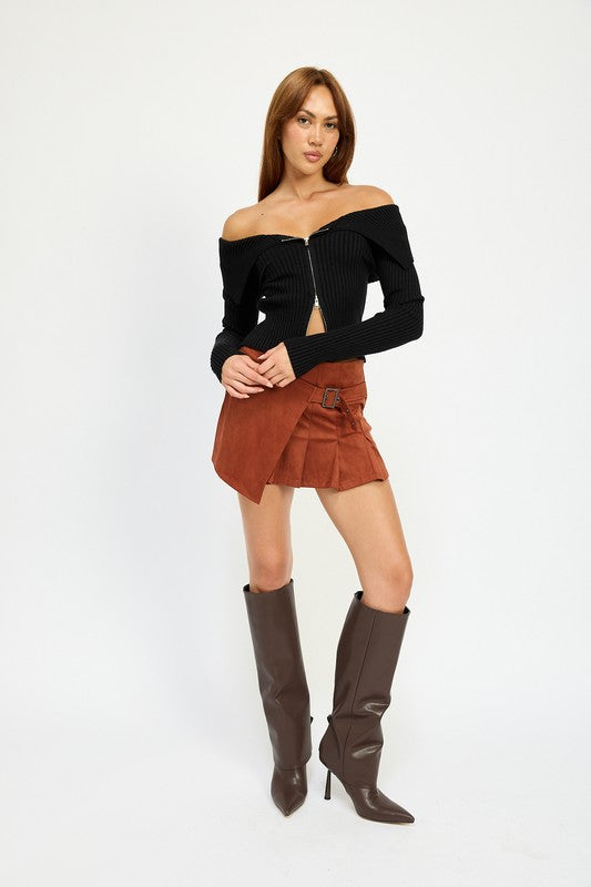 BADDIE 2-WAY ZIPPER SWEATER | OFF THE SHOULDER