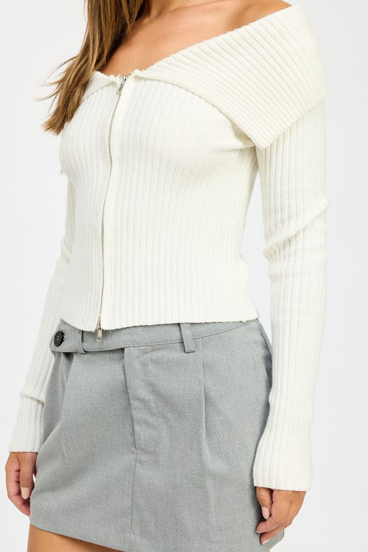 BADDIE 2-WAY ZIPPER SWEATER | OFF THE SHOULDER