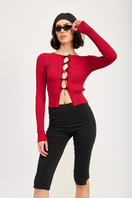 SEXY & U KNOW IT | RIBBED TOP WITH BOW DETAIL