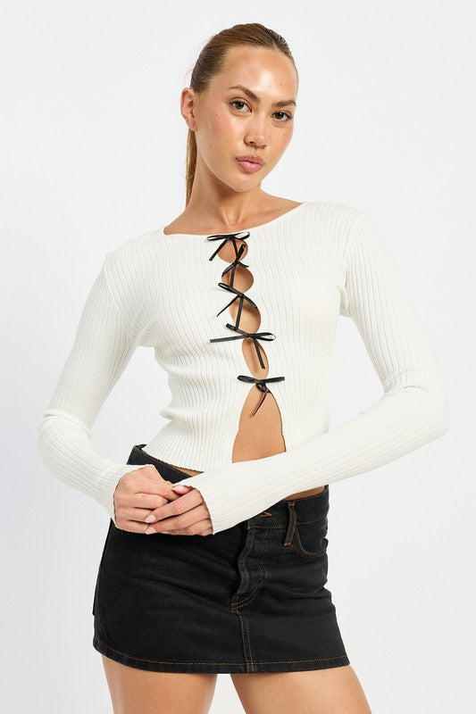 SEXY & U KNOW IT | RIBBED TOP WITH BOW DETAIL