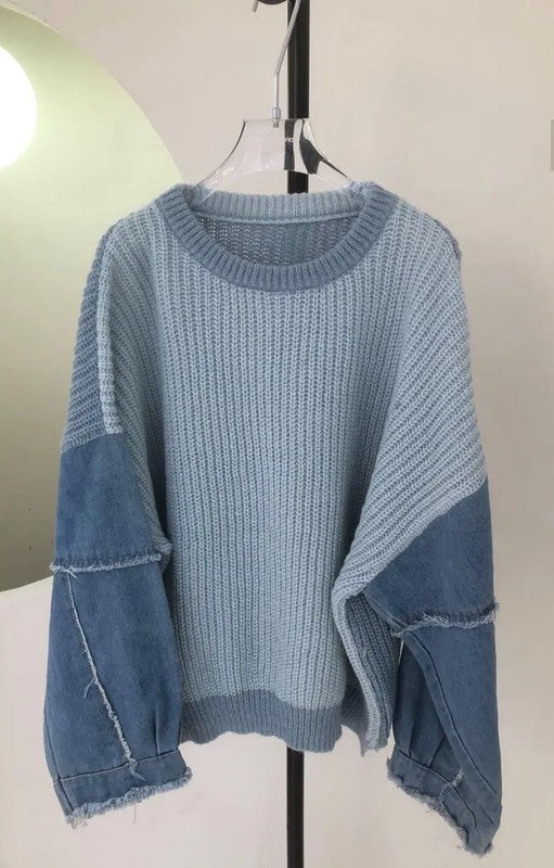 Not Average | Denim sleeve knit sweater