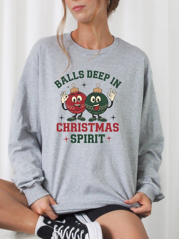 (SMALL-XL) Balls Deep in Christmas Spirit Graphic Sweatshirt