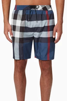 Blue Check Drawcord Swim Shorts