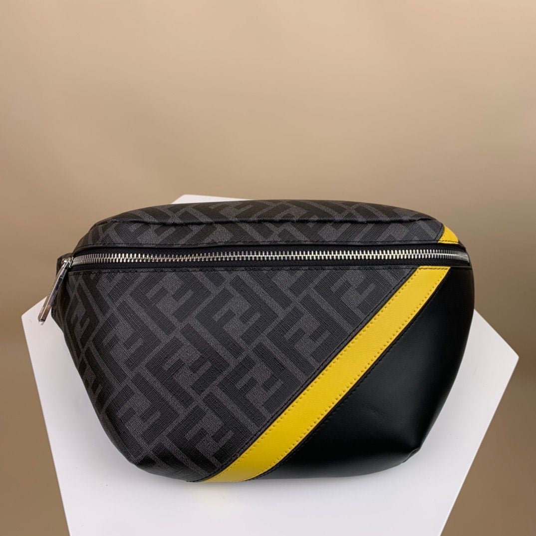 Sac Ceinture En Tissu À Motif FF Noir/Jaune