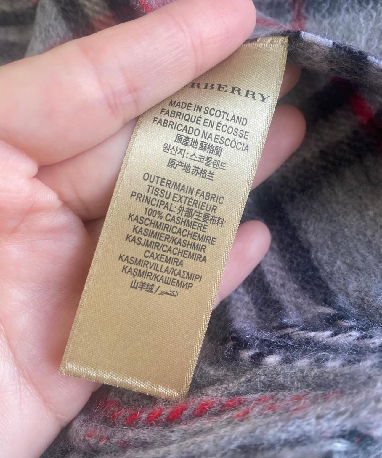 Gray Plaid Cashmere BB Scarf