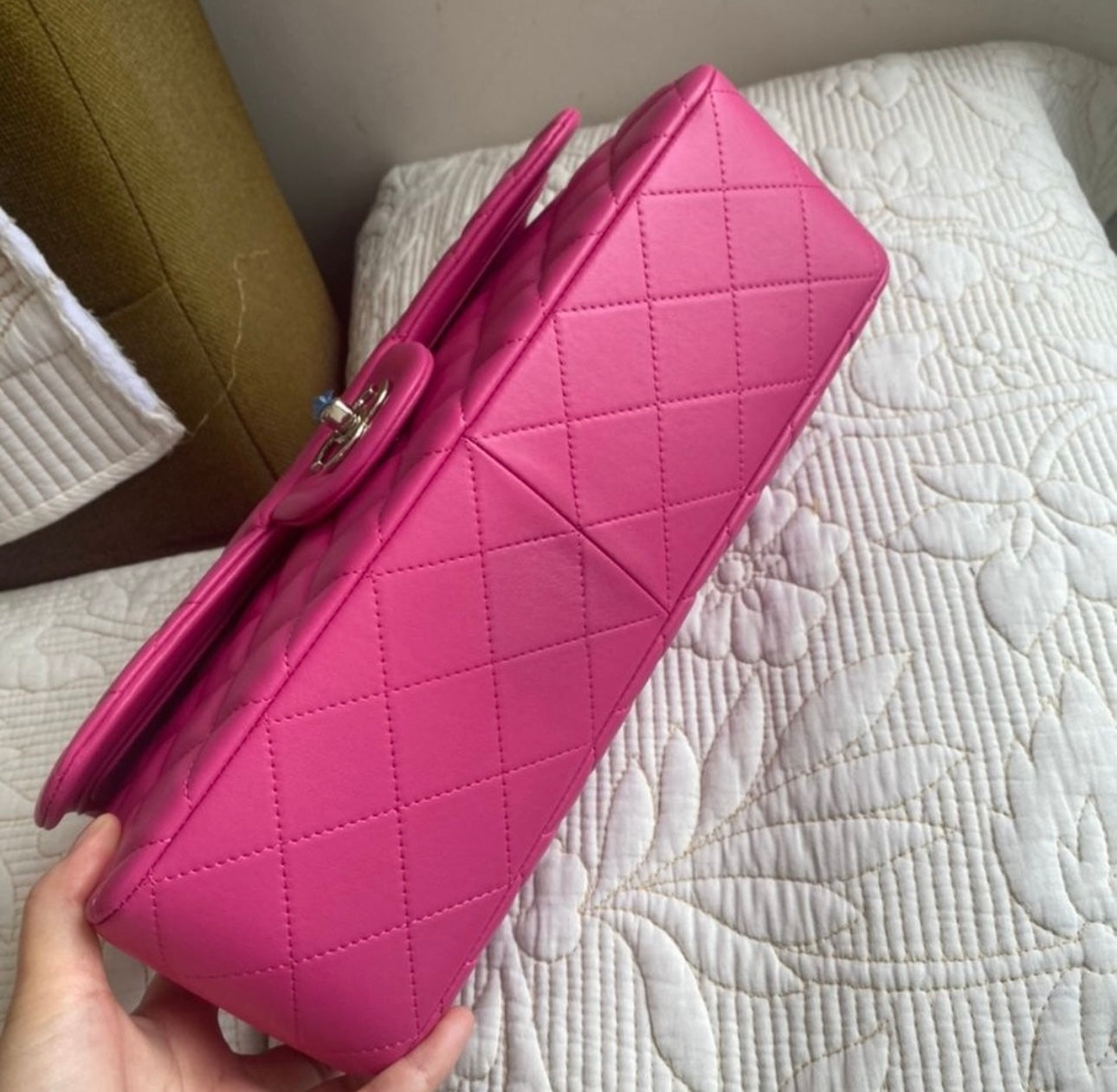 Pink Lambskin Medium Flap Bag Silver Hardware