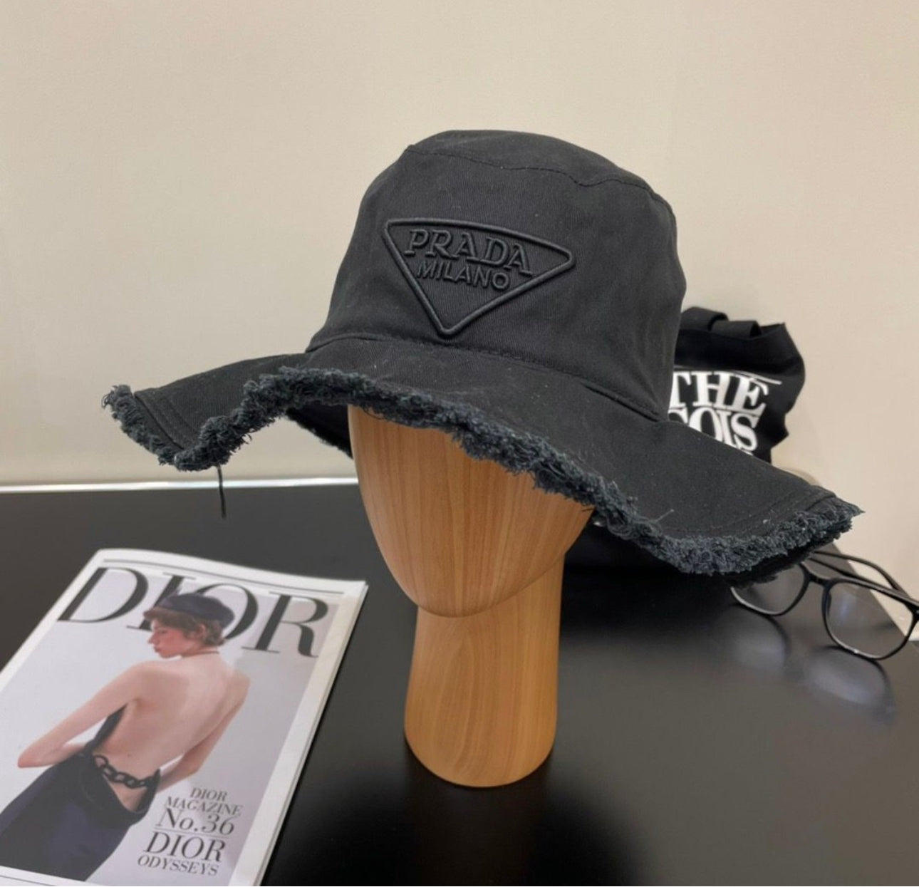 Black Logo Embroidered Canvas Drill Bucket Hat