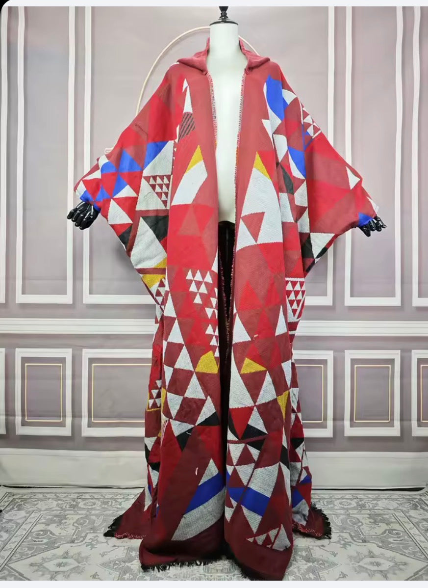 Hooded Red Blue and Yellow Kimono Cardigan -- Ships within 10-15 business days from order date