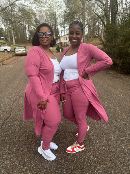 Plus Size | Rich Ribbed Long Cardigan & Leggings Set (6 Colors)