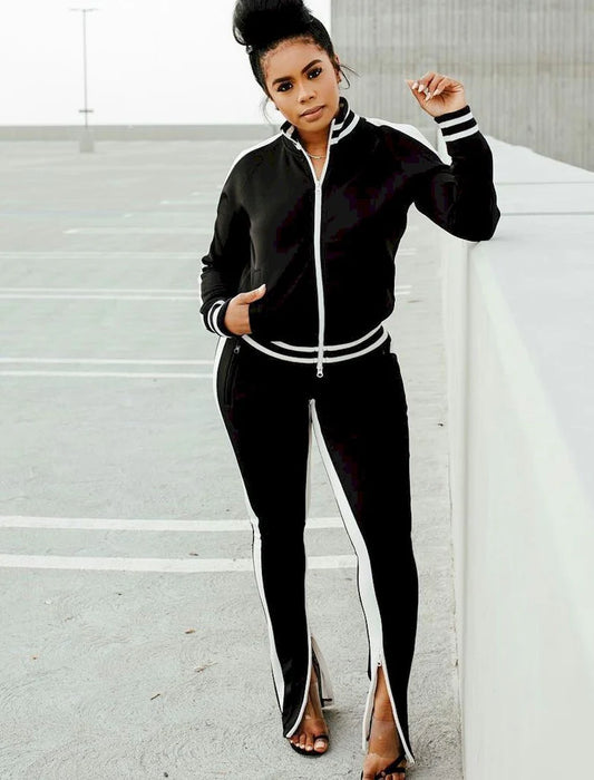 Sporty Chic Zip-Up Pant Set – Black/White (Size Small Only)