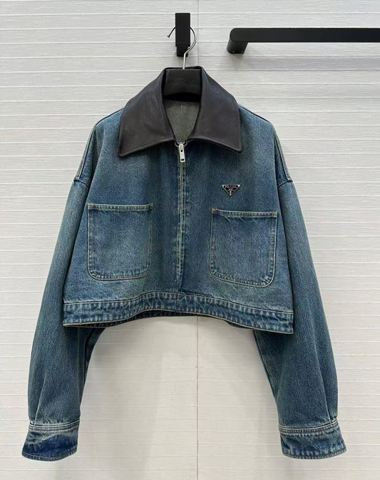 Logo Light Blue Cropped Denim Jacket | PRA (2 Colors)