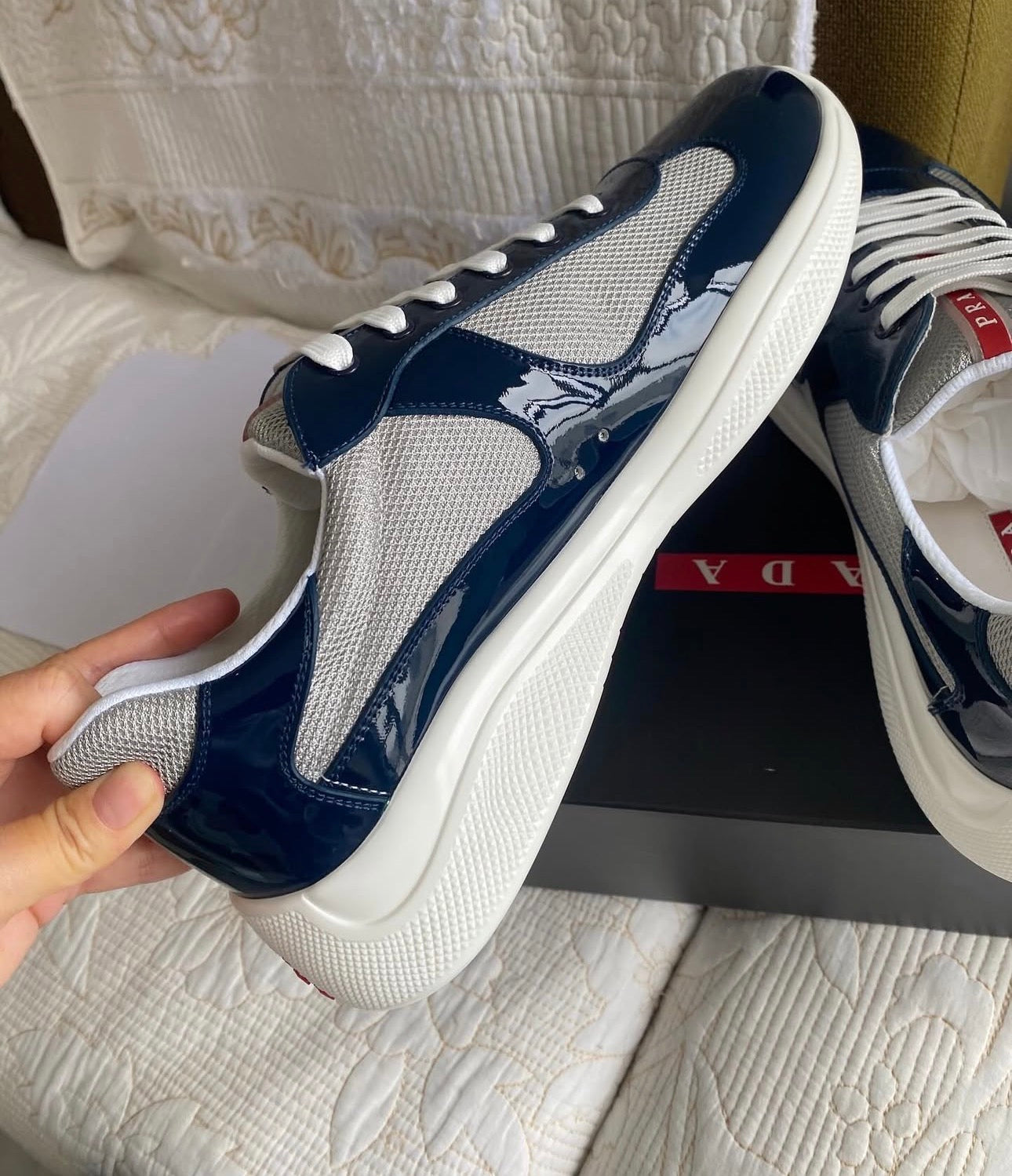 Patent Leather and Technical fabric PRA American Cup Sneaker | Royal Blue/Silver