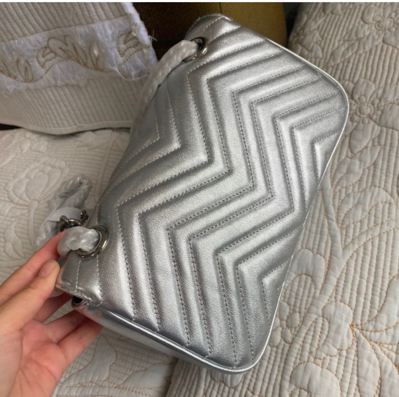 Metallic Silver Marmont Shoulder Bag