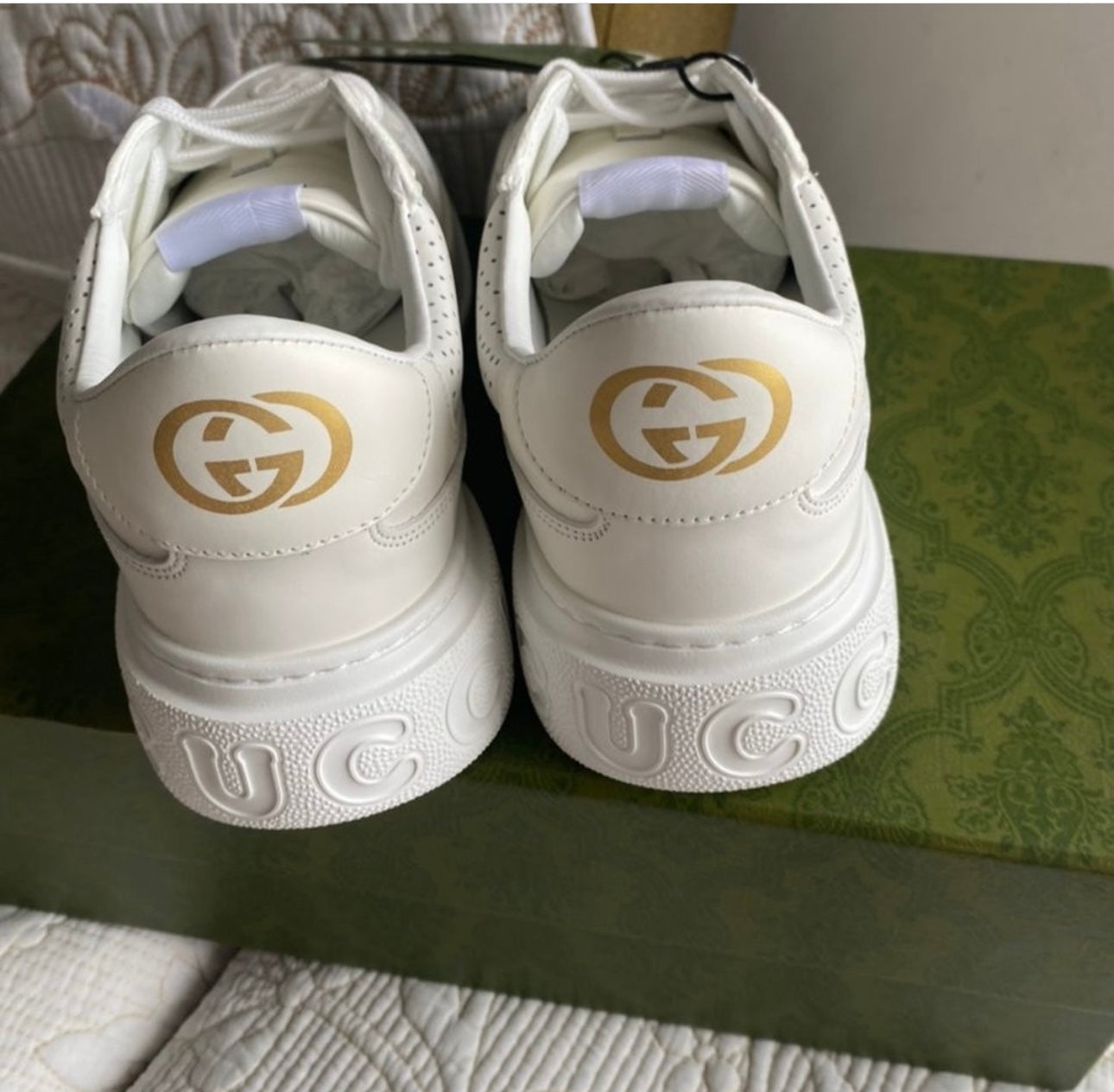 WHITE GG EMBOSSED TRAINER