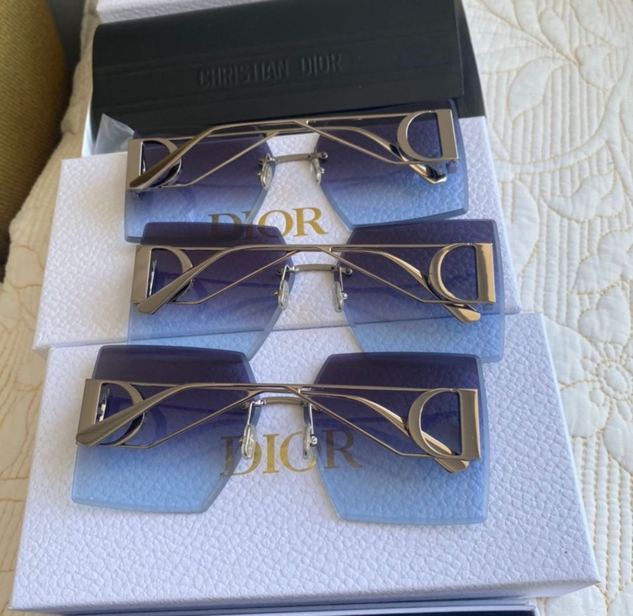 BLUE SILVER FRAME DIOR MONTAIGNE SUNGLASSES