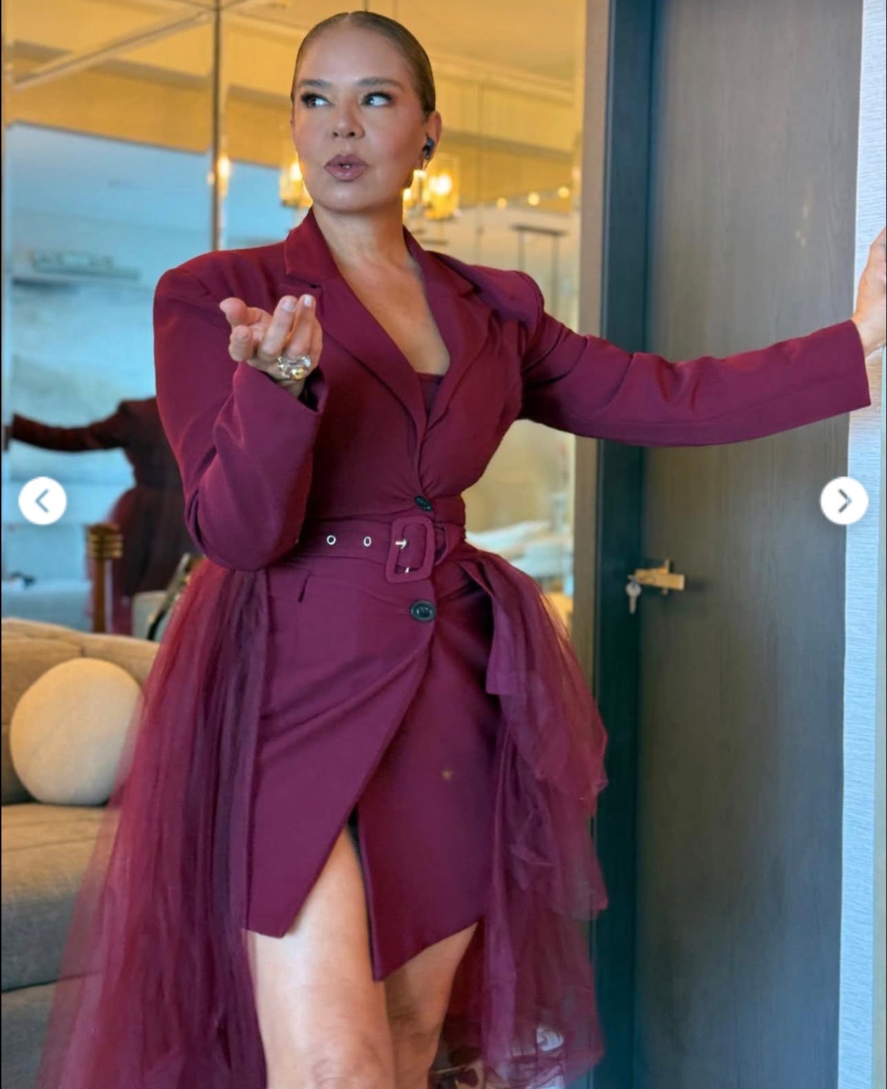 Baddie in Burgundy | Tulle Overlay Blazer Dress