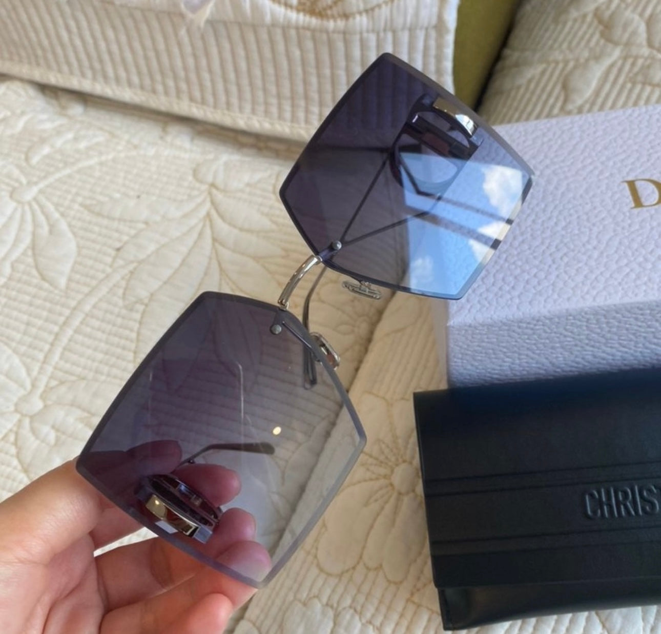 BLUE SILVER FRAME DIOR MONTAIGNE SUNGLASSES