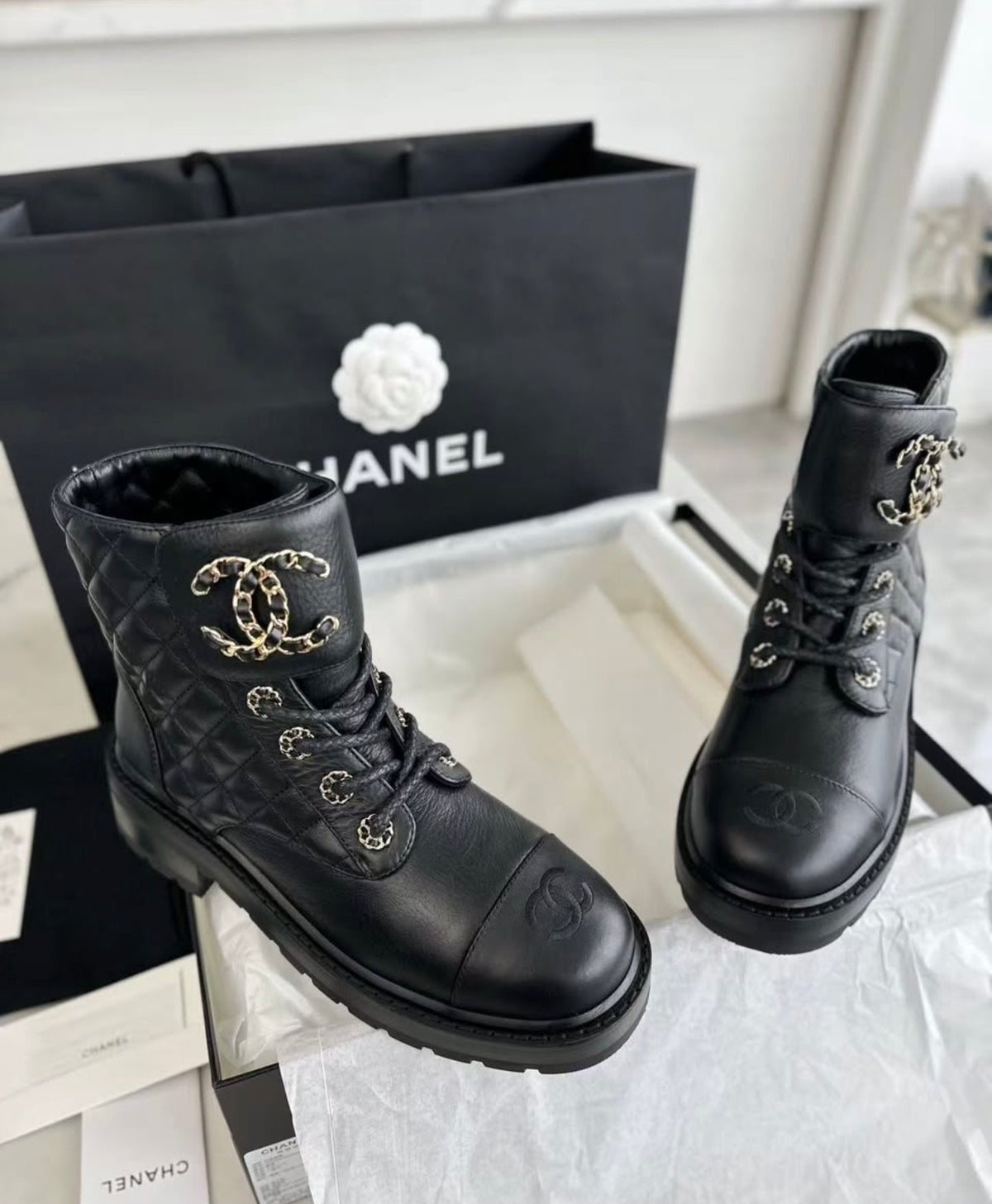 Coco Black Quilted Lace Up Boot