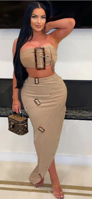Buckle Down | Belt Top And Skirt Set