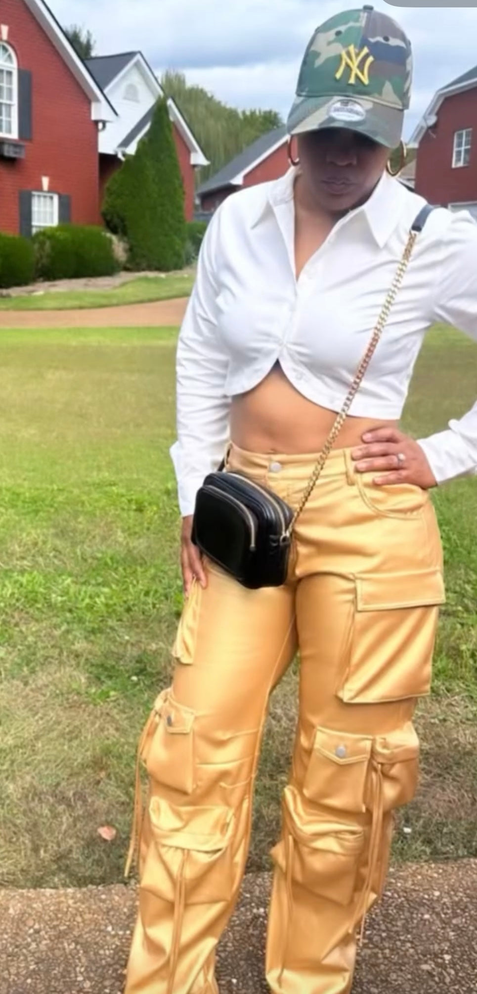 FAMOUS GOLD METALLIC CARGO PANTS