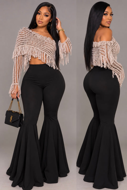 Fringe One-shoulder Macrame Crop Top
