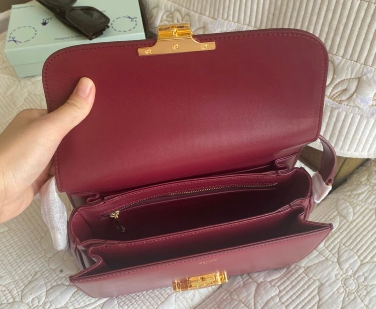 TRIOMPHE BAG IN SHINY CALFSKIN | LIGHT BURGUNDY