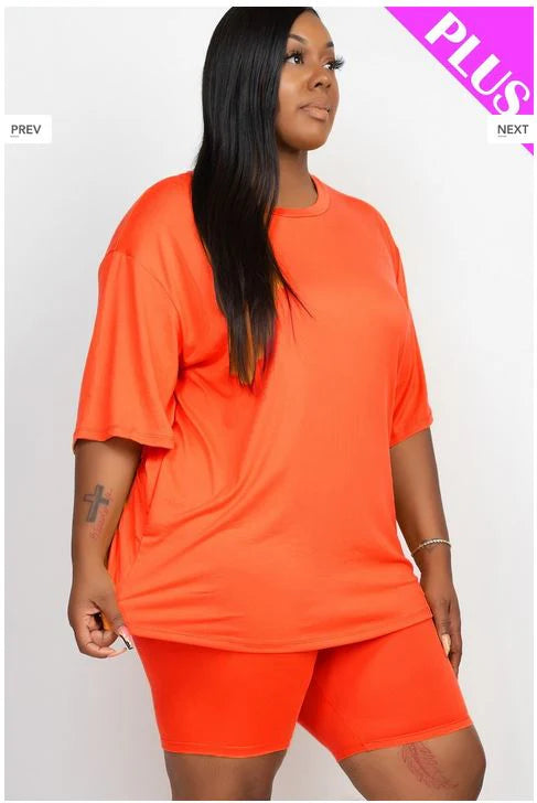 Kurvy Size Basics Short Set | Oversized Top & Biker Shorts 8 COLORS
