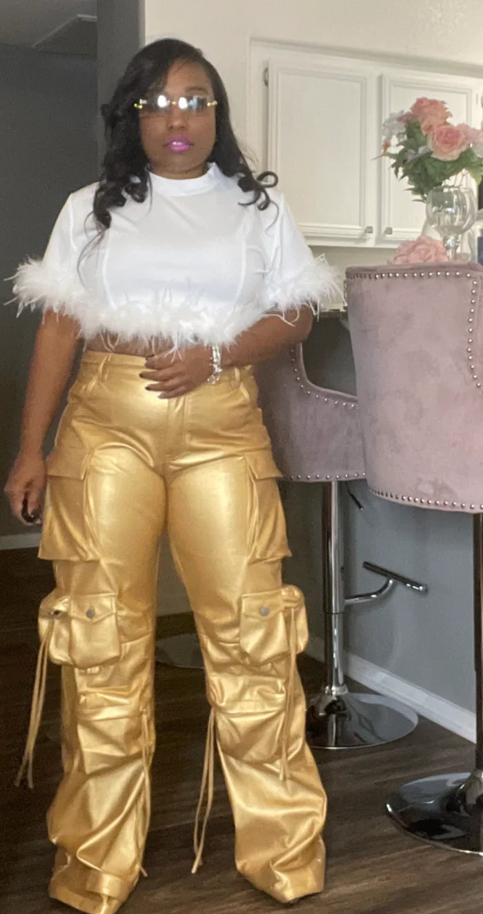 FAMOUS GOLD METALLIC CARGO PANTS