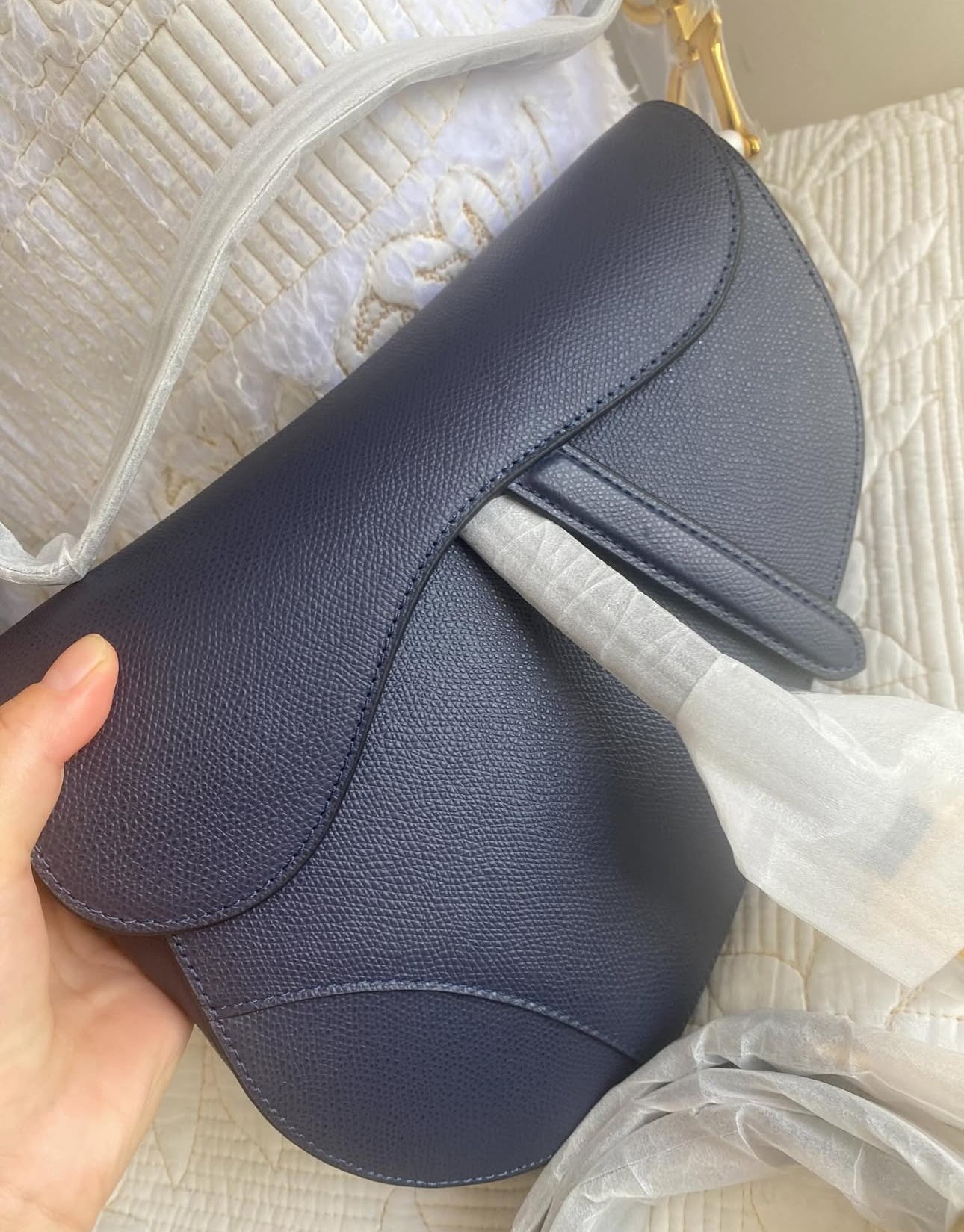 Navy w/ Gold Hardware CD Saddle Bag (Long Strap)