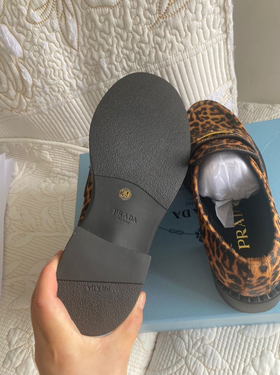 Leopard Calf Hair Triangle Loafers