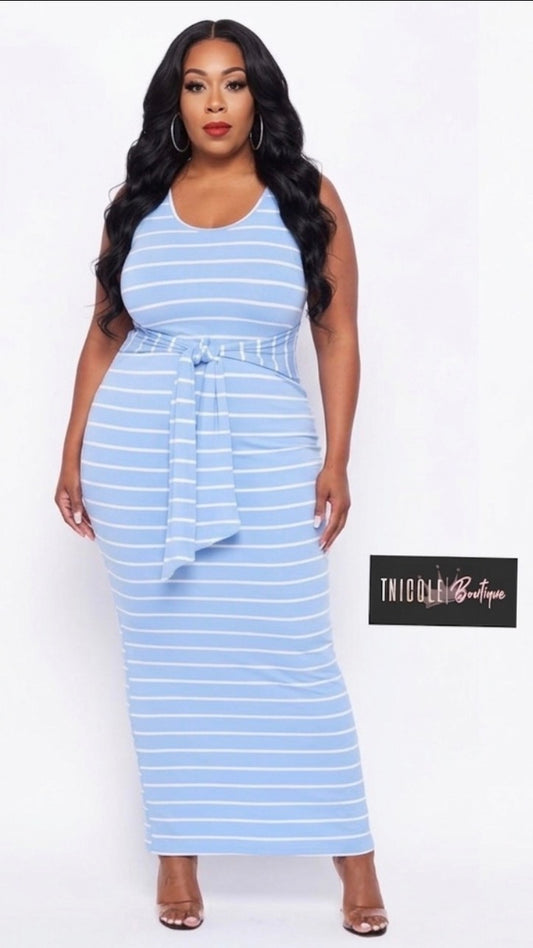 $20 Dress| Blue Adore Me Striped Maxi (2X ONLY)
