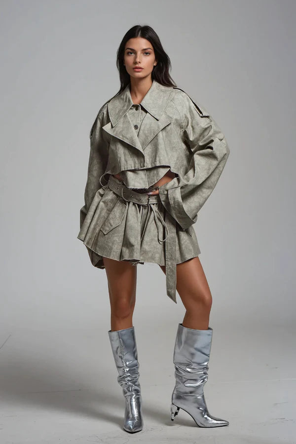Out the Box Cropped Trench & Skirt Set Set