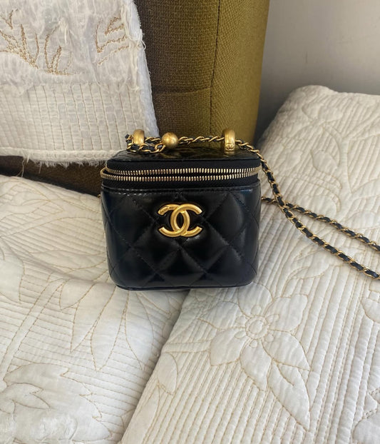 Black Lambskin Coco Mini Vanity Crossbody Bag | Gold Hardware