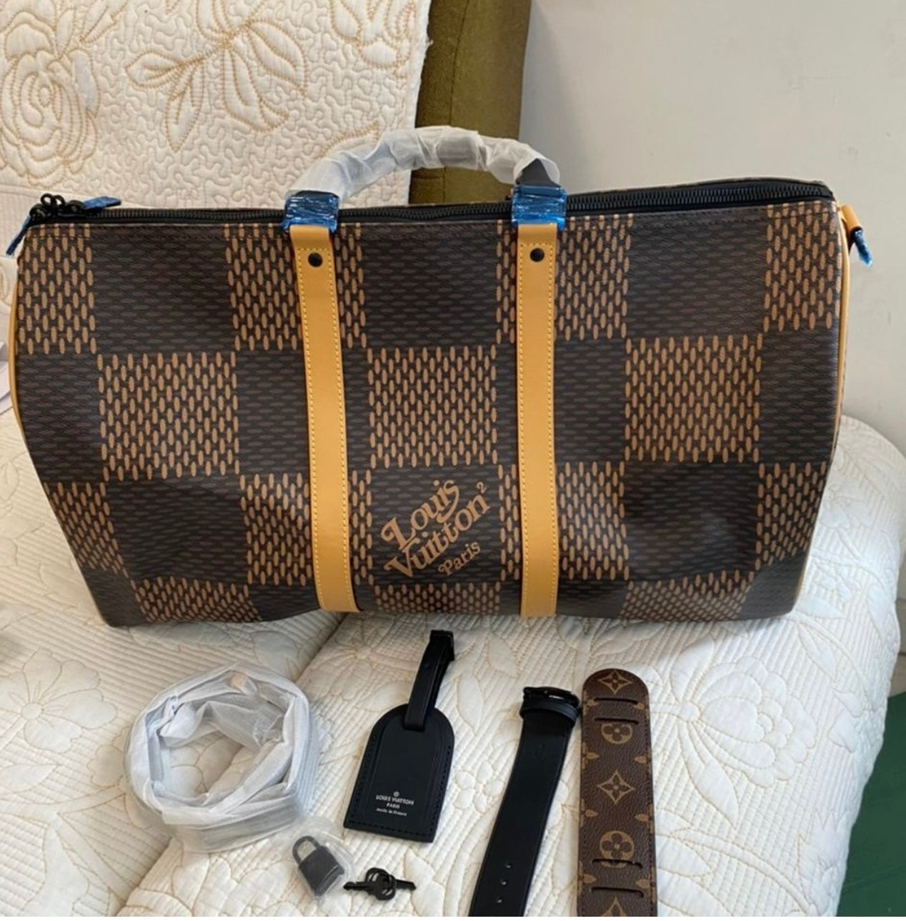 LV x Nigo Giant Damier Ebene Monogram Keepall 50