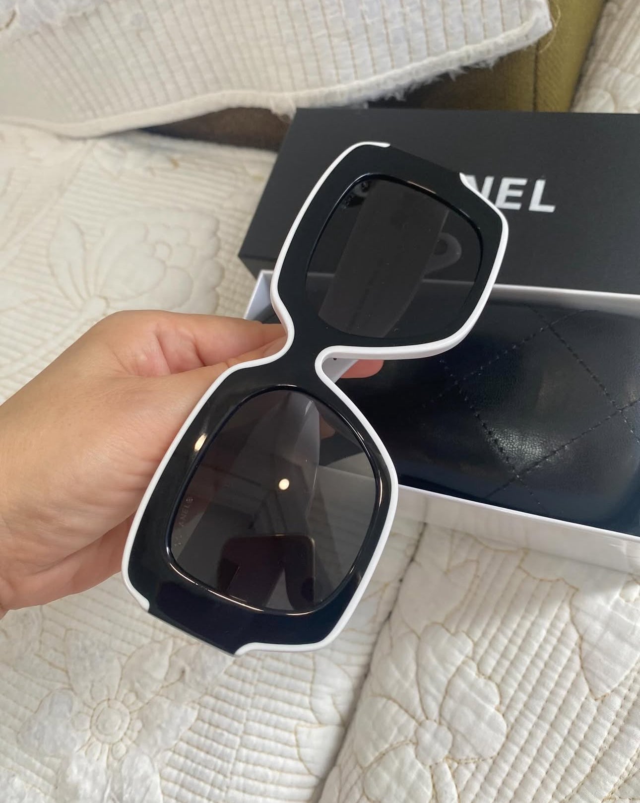 Coco Black & White Acetate Square Sunglasses
