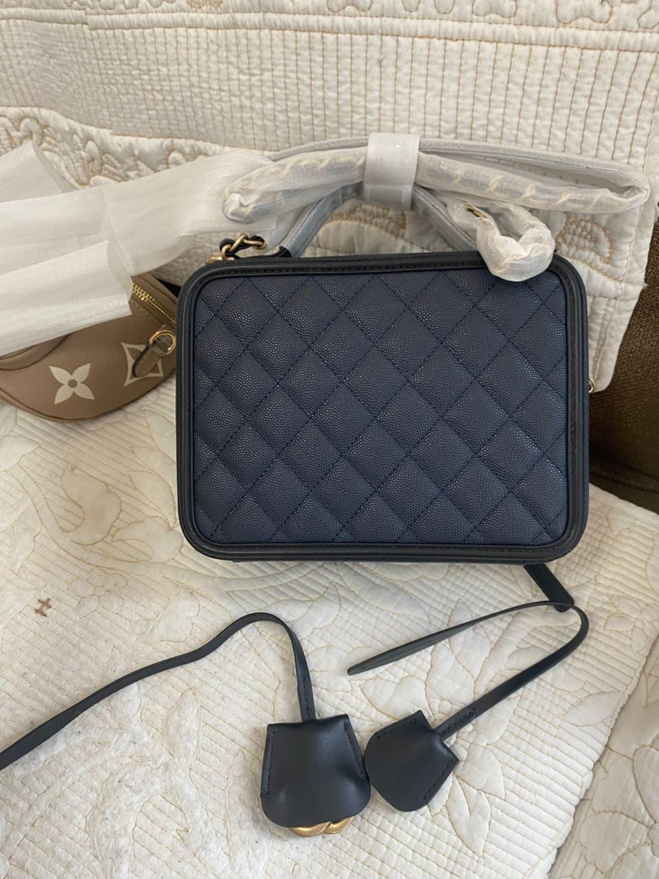 Caviar Vanity Filigree Blue and Black Case Bag