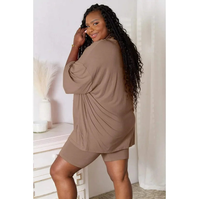 Kurvy Size Basics Short Set | Oversized Top & Biker Shorts 8 COLORS