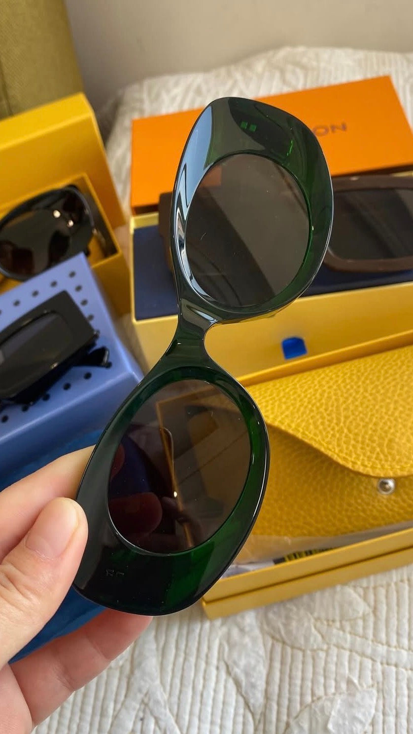 Green Beveled Oval Maxi Anagram Sunglasses