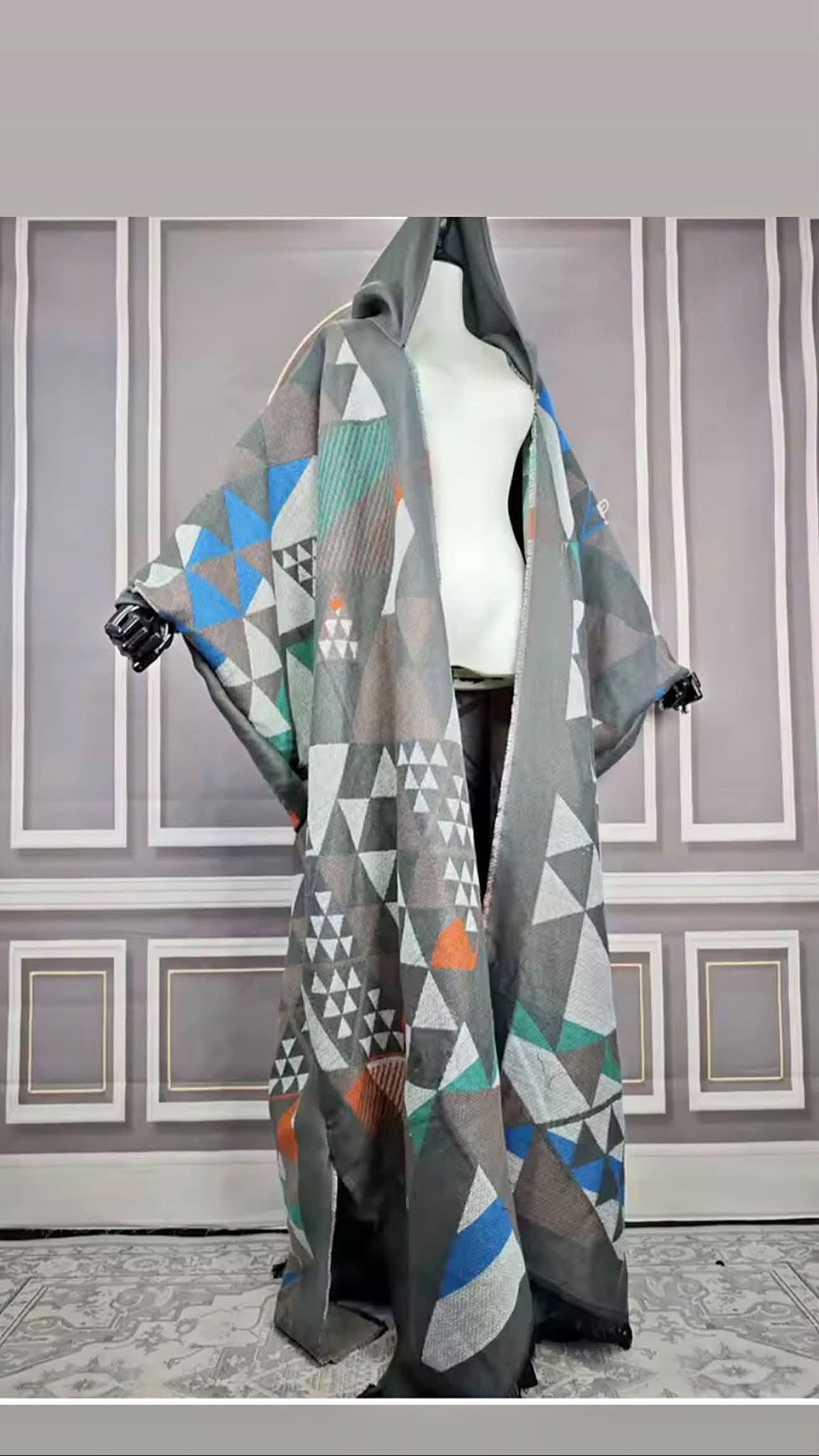Hooded Geo Chic Kimono Cardigan -- Ships within 10-15 business days from order date