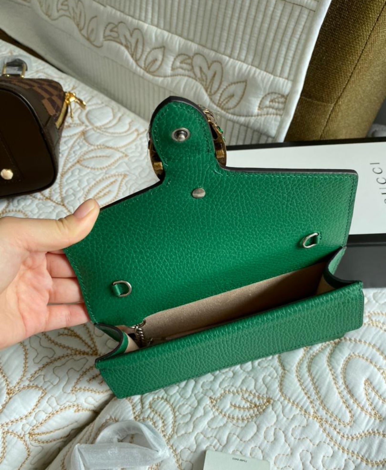 Super mini sac Dionysus en cuir vert